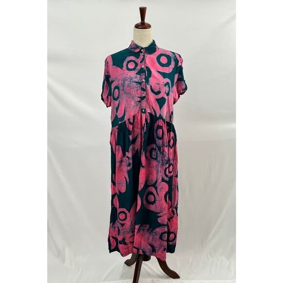 OSEI DURO Sz M Medium Imperium Dress Pool Party Pink Teal Midi Rayon - Picture 8 of 13